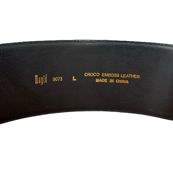 Magid Croco Embossed Wide Belt SZ L Women Black Big Buckle Chic Leather 70s Bold